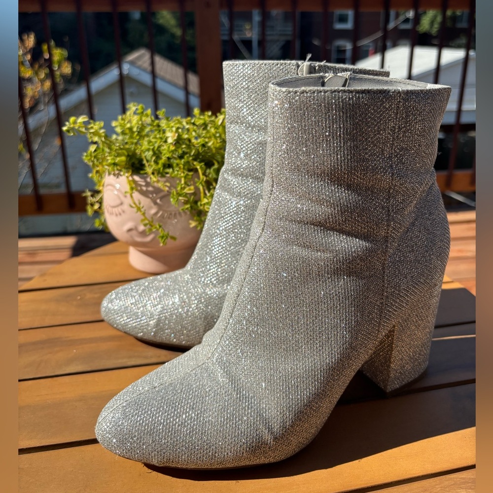 Madden Girl Shimmering Silver Heeled Boots